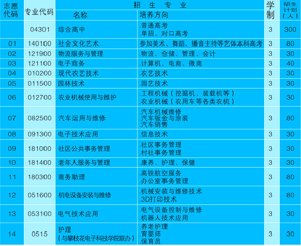 攀枝花市华森职业学校、学校招生计划